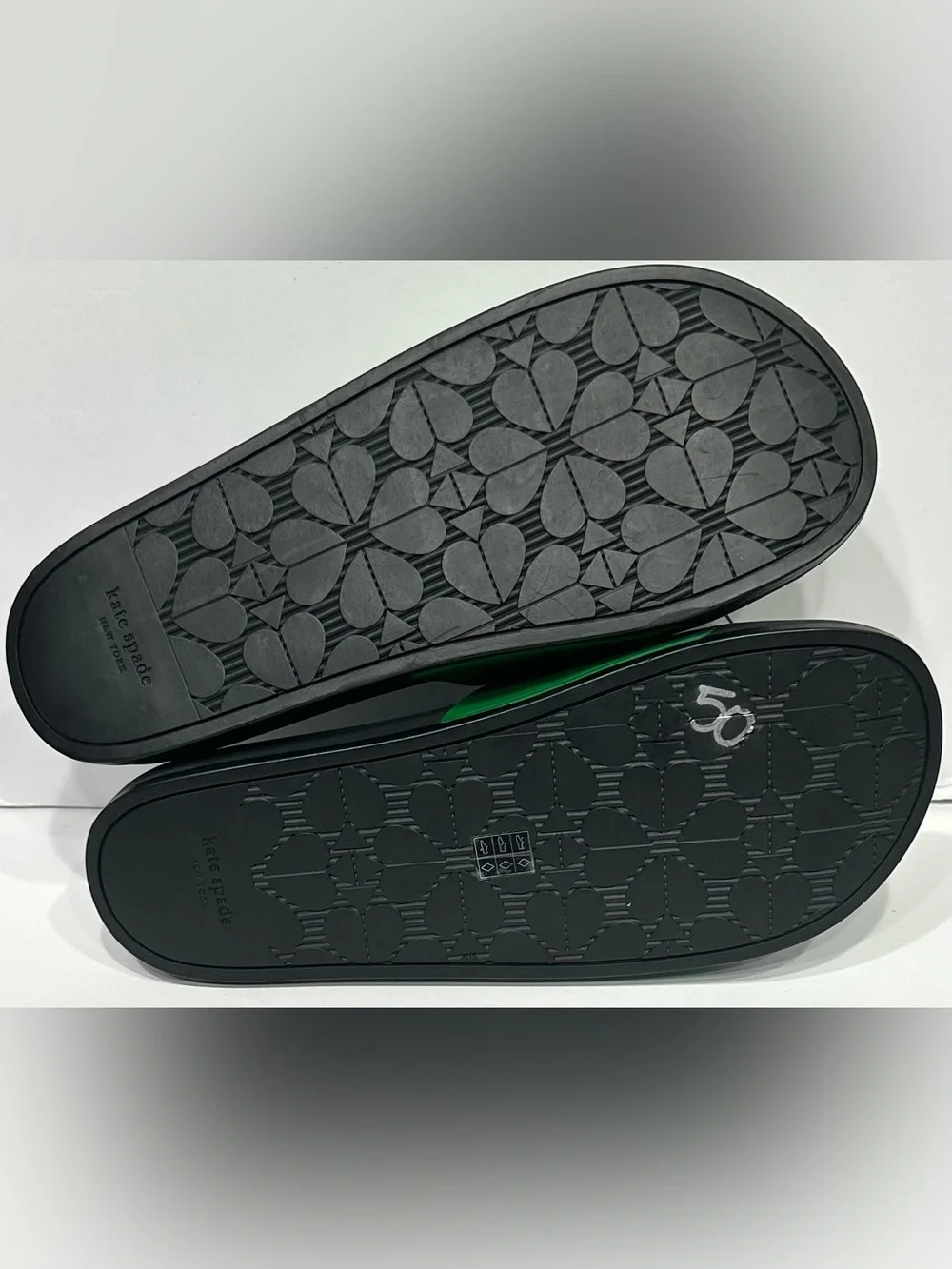 kate spade Green and Black Logo Slide Sandals